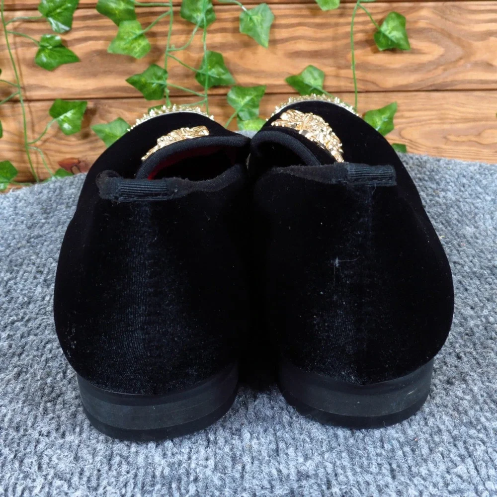JITAI Velvet Crest Mens Loafers Size 12 Formal Wedding Party Black Gold Spiked